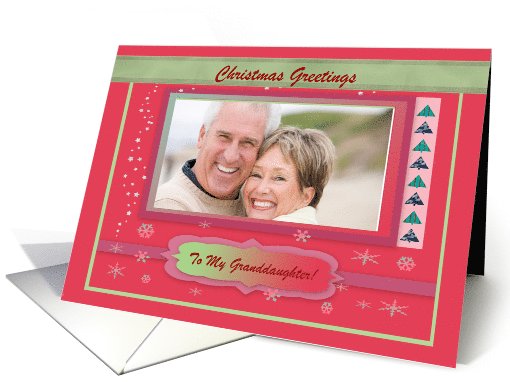 Christmas Tree, Snowflakes, & Stars Photo Card, To Granddaughter card