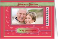 Christmas Tree, Snowflakes, & Stars Photo Card, To Granddaughter card