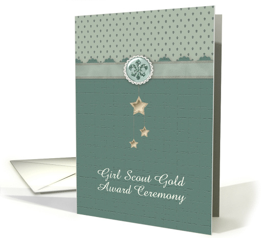 Fleur de Lis & Dangling Gold Stars, Girl Scout Award, Custom Text card