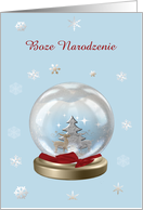 Snow Globe Deer, Tree & Snowflakes, Merry Christmas in Polish card