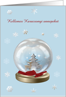 Snow Globe Deer, Tree & Snowflakes, Merry Christmas in Hungarian card