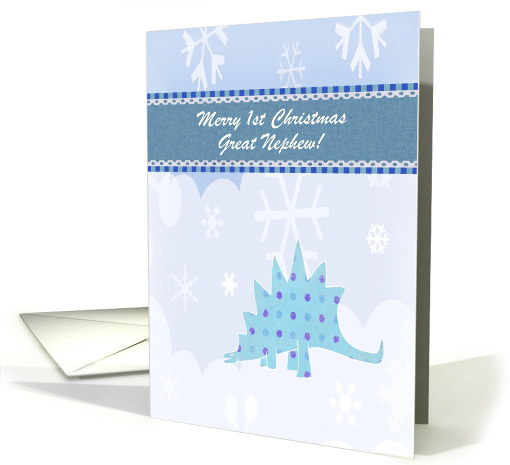 Stegosaurus Dinosaur & Snowflakes, Custom Text, Great Nephew, 1st card