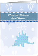 Stegosaurus Dinosaur & Snowflakes, Custom Text, Great Nephew, 1st card