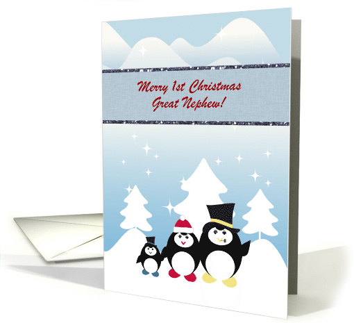 Penguin Family with Hats, Custom Text, Great Nephew, 1st... (1155634)