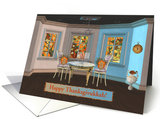 Turkeys at Thanksgivukkah, Star of David, & Menorah, Custom Text card