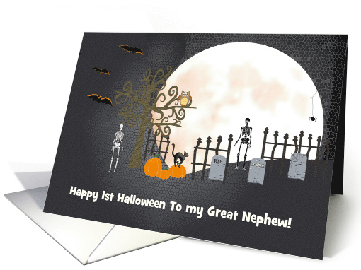 Spooky Graveyard,Custom Text, 1st Halloween, To my Great Nephew card