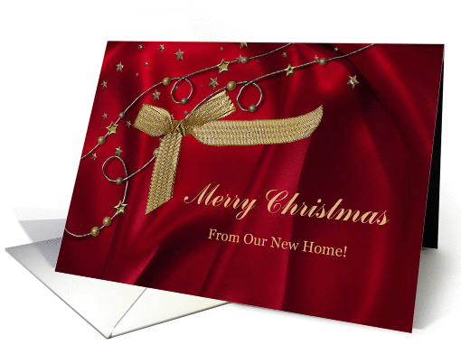 Gold Stars, Beads, & Bow Red Satin, Christmas, New Home card (1306698)