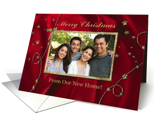 Photo Card, Gold Stars, Beads, & Bow Red Satin,... (1308874)