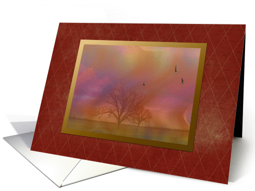 Happy Golden Birthday, Two Trees with Geese in the Clouds card