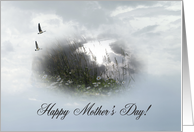 Geese Flying over Waterway with Flowers, Mother’s day card
