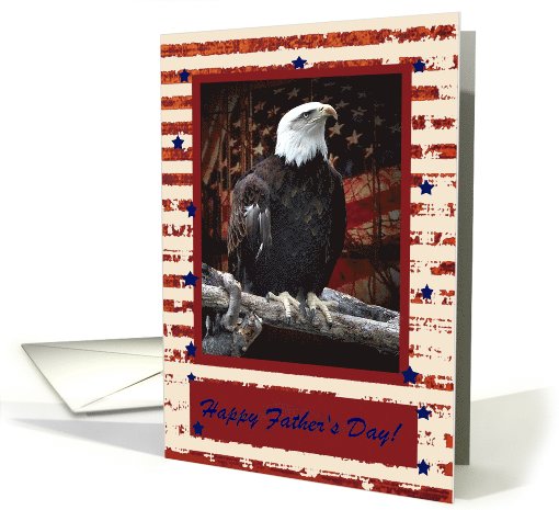Eagle on a Log with American Flag, Father's Day, Custom Text card