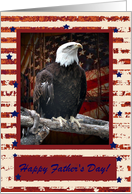 Eagle on a Log with American Flag, Father’s Day, Custom Text card