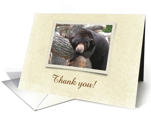 Black Bear on Cream Barlap Look Frame, Thank You, Custom Text card