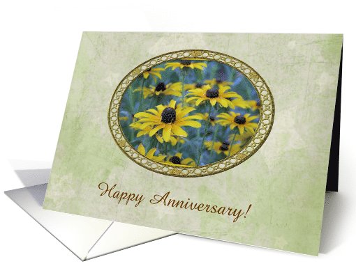 Blackeyed Susans in Gold Oval Frame, Anniversary, Custom text card