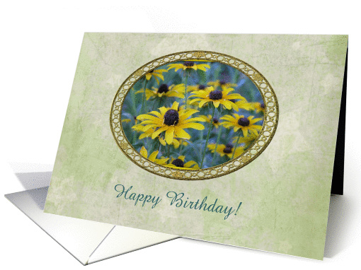 Black eyed Susan Flowers in a Gold Oval Frame, Birthday,... (213881)