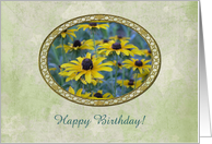 Black eyed Susan Flowers in a Gold Oval Frame, Birthday, Custom Text card