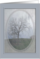 Tree with Bird Flying, Birthday, Oval Frame card