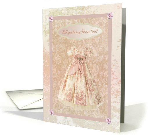 Pink Dress with Rose Flowers, Will you be my Flower Girl? card