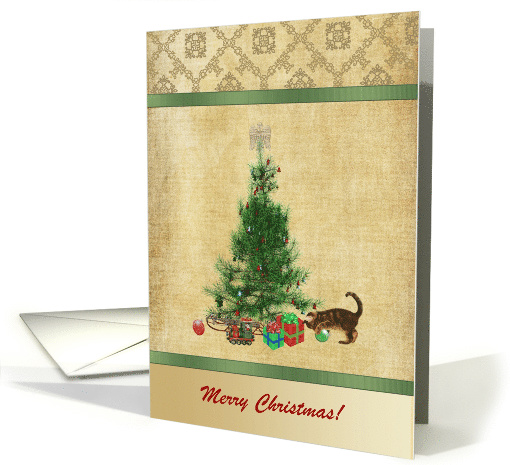 Kitten playing under the Tree, Merry Christmas, Custom Text card