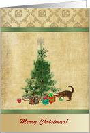 Kitten playing under the Tree, Merry Christmas, Custom Text card