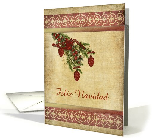 Christmas Tree Decorated Branch, Feliz Navidad, Custom Text card