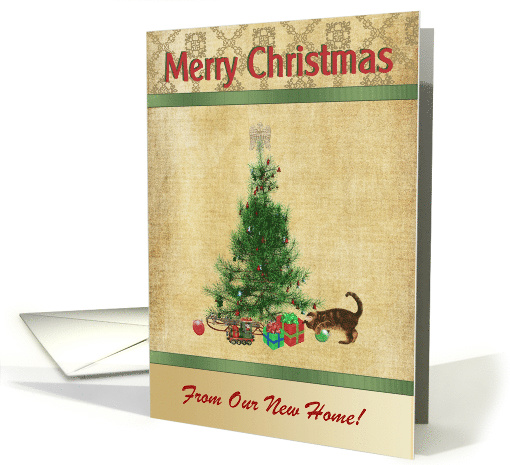 Tree & Kitten playing, Merry Christmas From Our New Home,... (292785)