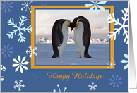 Emperor penguins with Snowflakes, Merry Christmas card