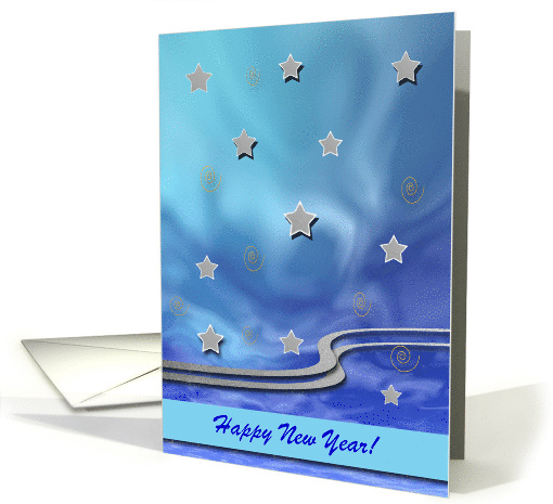 Reach for the Stars in the New Year, Stars on Blue, Custom Text card