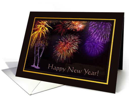 Colorful Fireworks and Glasses with Bubbles, New Year card (325727)