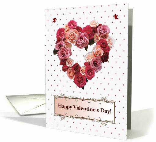 Valentine's Day, Heart Wreath of Roses on Dots with Cupids card