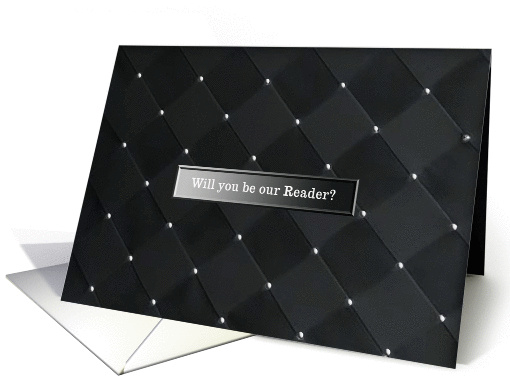 Silver Dots on Black Diamond Shapes, Will you be our Reader? card