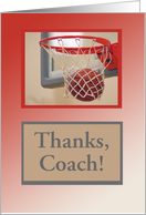 Thank you to Basketball Coach!, Basketball in Net, Custom Text card