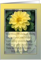 Your thoughtfulness of others, For Wife From Husband, Yellow Flowers card