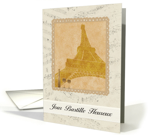 Jour Bastille Heureux, Happy Bastille Day in French, Eiffel Tower card