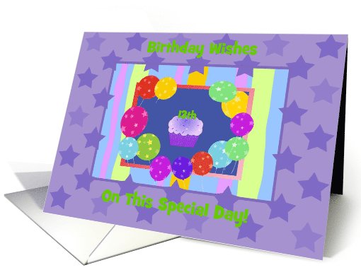 13th Birthday Wishes, Colorful Cupcake and Balloons card (438188)