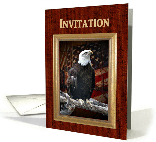 Labor Day Party Invitation, Proud Eagle on log in front of... (444861)