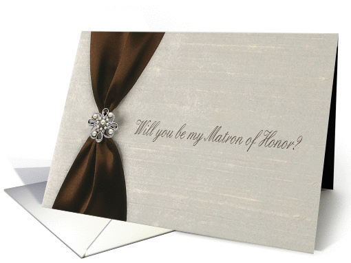 Matron of Honor, Brown Satin Ribbon with Jewel card (455696)