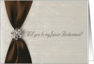 Brown Satin Ribbon with Jewel, Will you be my Junior Bridesmaid? card