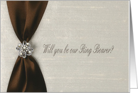 Ring Bearer, Brown Satin Ribbon with Jewel card