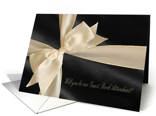 Cream Satin Bow on Black, Will you be our Guest Book Attendant? card