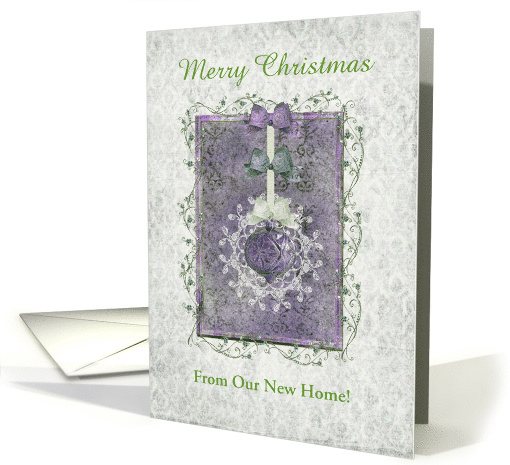 Vintage Purple & Green Tree Ornament, New address, Custom Text card