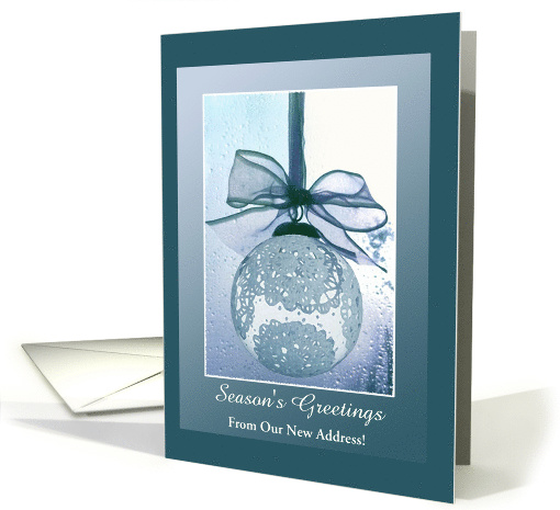 Season's Greetings, New address, Lace Blue Ornament, Custom Text card