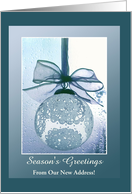 Season’s Greetings, New address, Lace Blue Ornament, Custom Text card