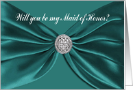 Emerald Green Satin Sash, Will you be my Maid of Honor? card