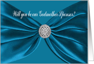 Blue Satin Sash, Will you be our Godmother Sponsor? card