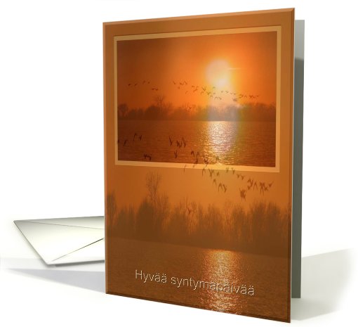 Hyv syntympiv, Flight at Sunset, Happy Birthday in Finnish card