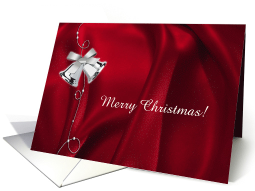 Silver Holiday Bells on Red Satin Look, Custom Text, Merry... (473062)