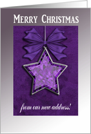 Purple Star with Bow, Merry Christmas from our new address card