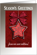 Big Beautiful Star of Christmas Red, Season’s Greetings, New Address card