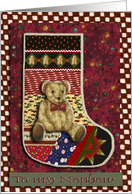 Teddy Bear Stocking, Baby’s First Christmas, For Nephew card